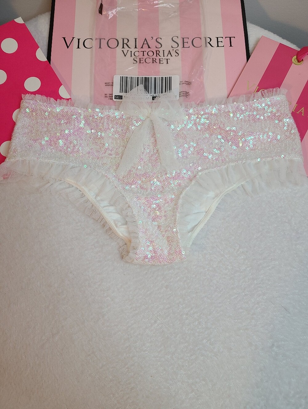 VTG Victoria's Secret Bridal Sequin Mesh Ruffle Hiphugger Panty Size M